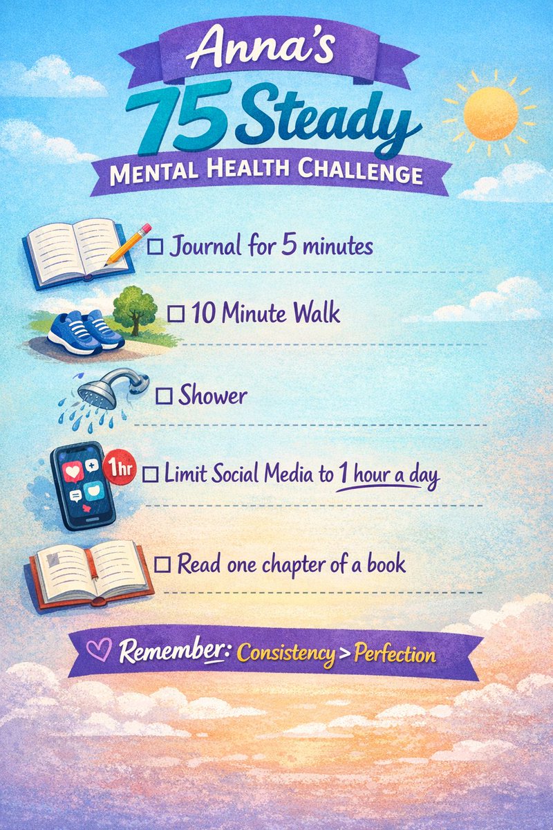 anna_arrow's tweet photo. Beginning a new mental health challenge for the next 75 days but also cognizant that this is not about punishment, rigid regimens or streaks. This is about progress. 🩷 https://t.co/u0HOXJ15Qs