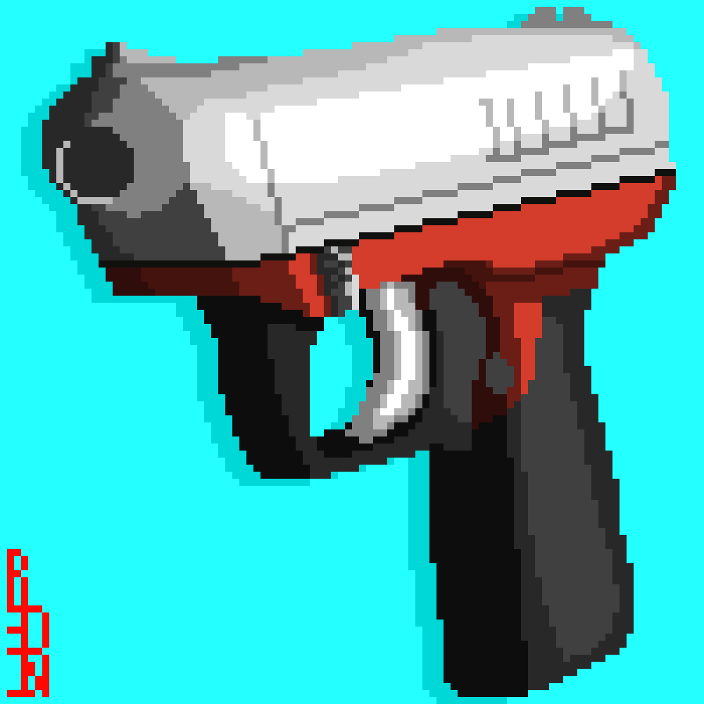 "It's a modified H&amp;K VP70z pistol with custom internals and parts to it. There are etched initials on the side reading 'R.M'. "

a little doodle i made yesterday using a reference