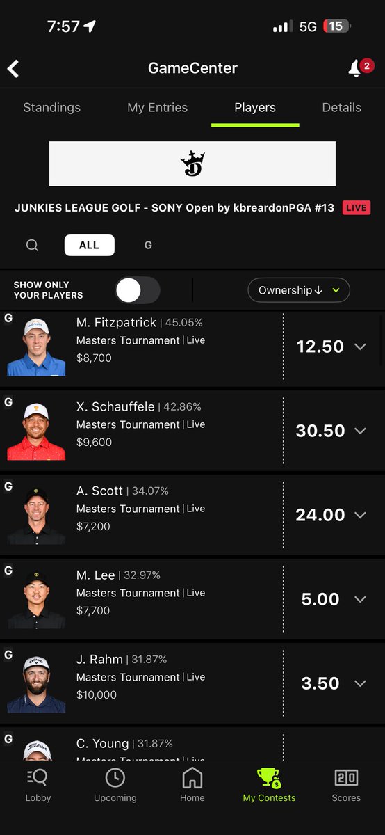Junkies DFS Contests⛳️⚾️🏈🏀 tweet media