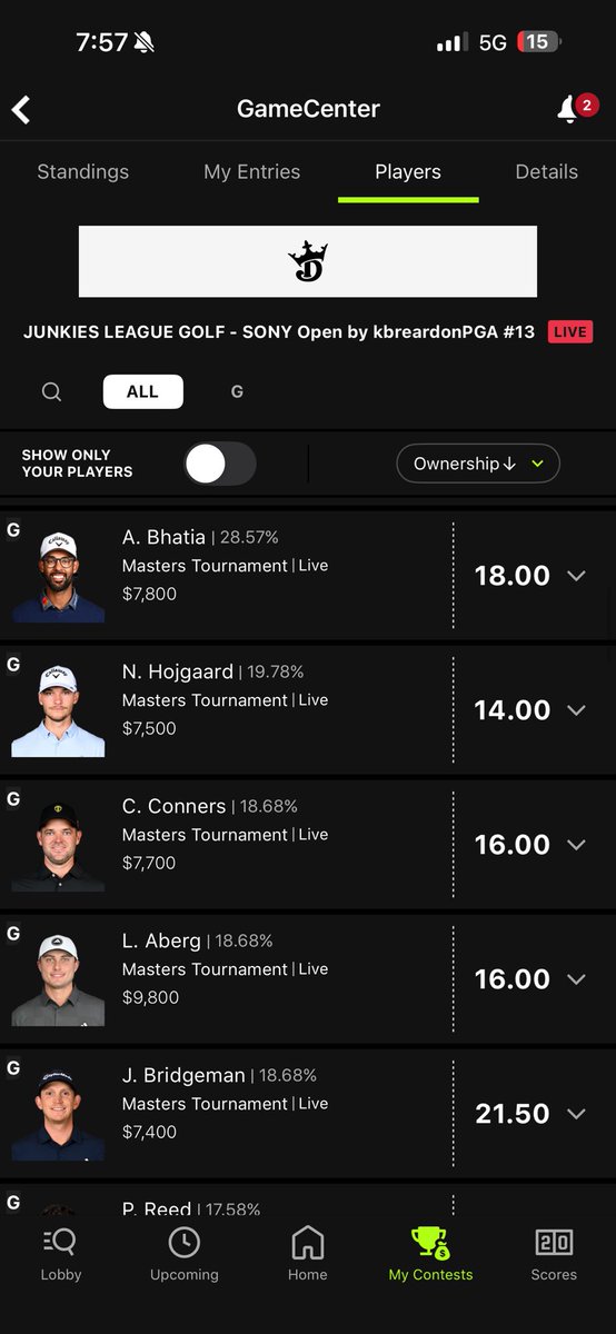 Junkies DFS Contests⛳️⚾️🏈🏀 tweet media