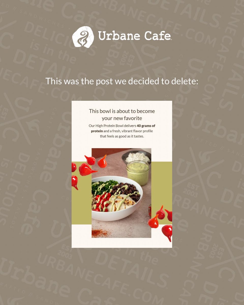 UrbaneCafe's tweet photo. We had to address this immediately…

Our High Protein Bowl offers 40g of protein, and adding an extra portion of chicken for just $2 bumps it up to 70g 💪 https://t.co/yAgLfvCjoq