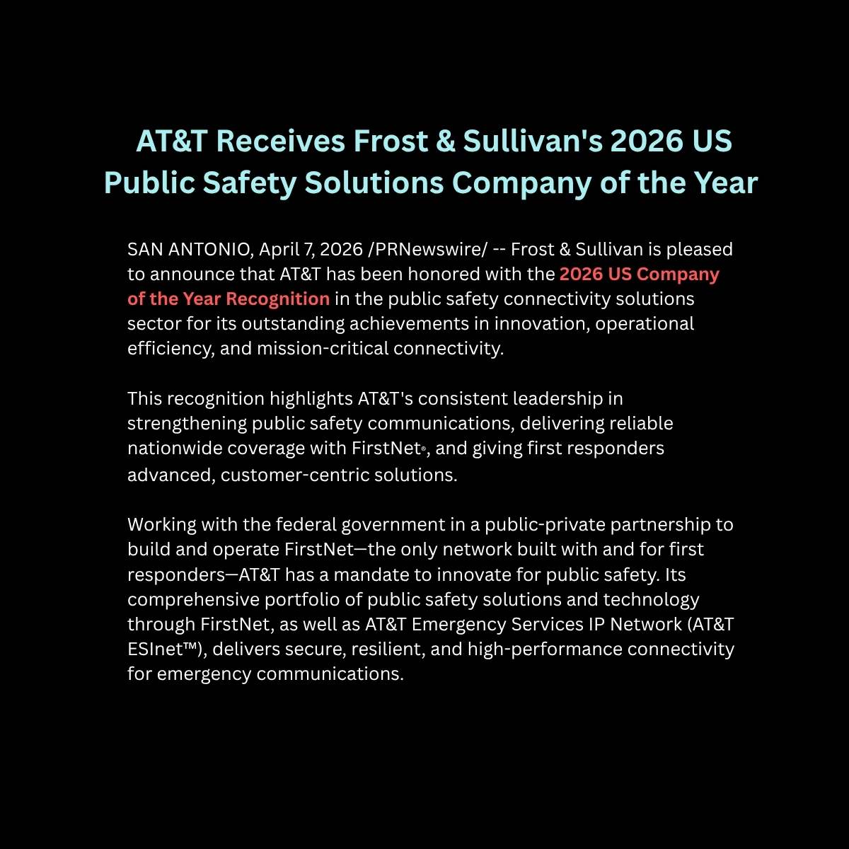 PSBTAssoc's tweet image. This award reinforces what public safety has always known: reliable, interoperable communication is essential. PSBTA is proud to stand alongside those advancing solutions that keep responders connected when it matters most. prn.to/48nv2uE

#FirstNet #FirstResponders