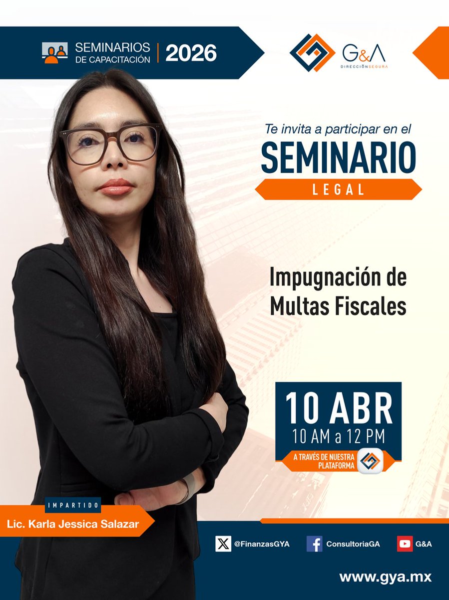 FinanzasGyA's tweet photo. Impugnación de multas fiscales
Te invitamos a ser parte de nuestros seminarios TOTALMENTE GRATUITOS.
Para acceder a todos nuestros seminarios de capacitación, deberás ingresar a nuestra Plataforma Digital: https://t.co/chFUZLsHi9

Canal de YouTube: https://t.co/AP1NzGbf9U https://t.co/AueCJC786b