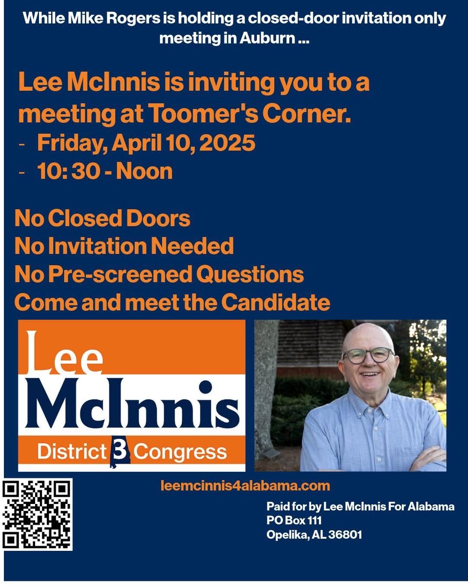 leecountyaldems's tweet image. The Democratic nominee for U.S. House AL-03 is welcoming anyone who has questions to come see him tomorrow at Toomer’s. #auburn #opelika #toomers #alpolitics #alabama
