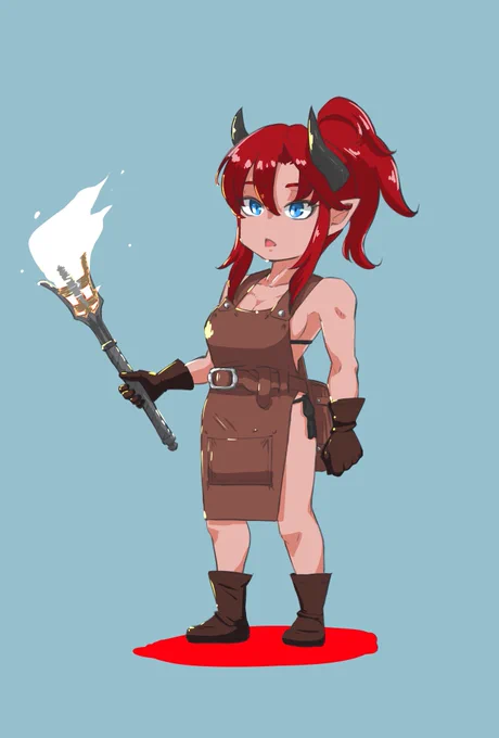 朝のオリジナル人外キャラ 色を塗るとだいぶおかしな格好だ