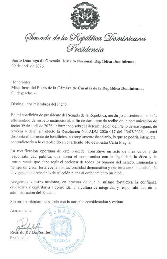 Presidente del Senado salva la campana a Cámara de Cuentas y promueve revocación del aumento de los beneficios a los miembros del pleno de la Cámara de Cuentas.