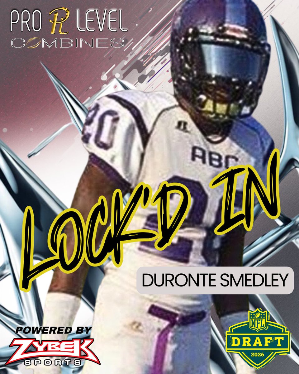 PLCombines's tweet image. DURONTE SMEDLEY is LOCK'D IN 🔐 for the 2026 Pro Level Combine @PLCombines in Rochester NY

Duronte is a 6'00" &amp;amp; 200lb LB Free Agent 

IG: 
X: @duronte_smedley

🎥 PENDING 

#NFL #everyone #proday #CFL #UFL