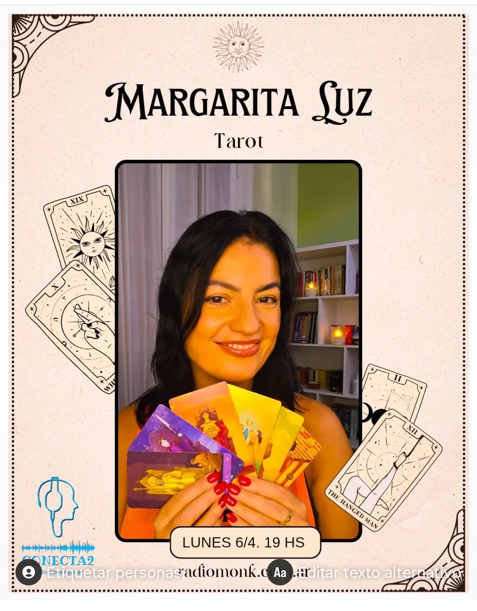 Conectado2radio's tweet photo. Hoy en Conecta2 🎙️
Nos visita #Margaritaluztarot
🕖 Lunes 19 hs 
📺 YouTube @somosradiomonk

👇 Link en bio 

#C2 #Tarot https://t.co/J48KnEcxkV