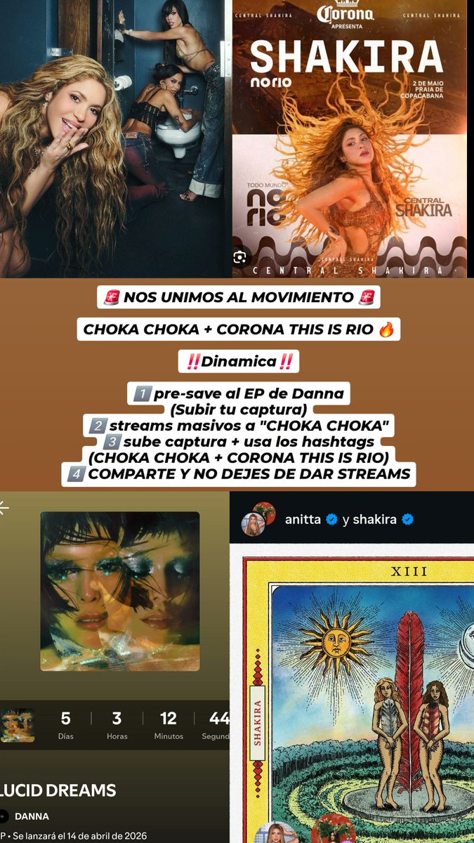CVazquez2004's tweet photo. 🚨 EMPEZAMOS DINÁMICA DREAMERS🚨

CHOKA CHOKA + CORONA THIS IS RIO 🔥

1️⃣ pre-save al EP de Danna (SUBIR CAPTURA)
2️⃣ streams a CHOKA CHOKA (SUBIR CAPTURA)
3️⃣ Usa los hashtags #CHOKACHOKA #CORONATHISISRIO
4️⃣ Compartir y no dejar de dar streams

https://t.co/4KelIM75oF https://t.co/JmAQwdavaa
