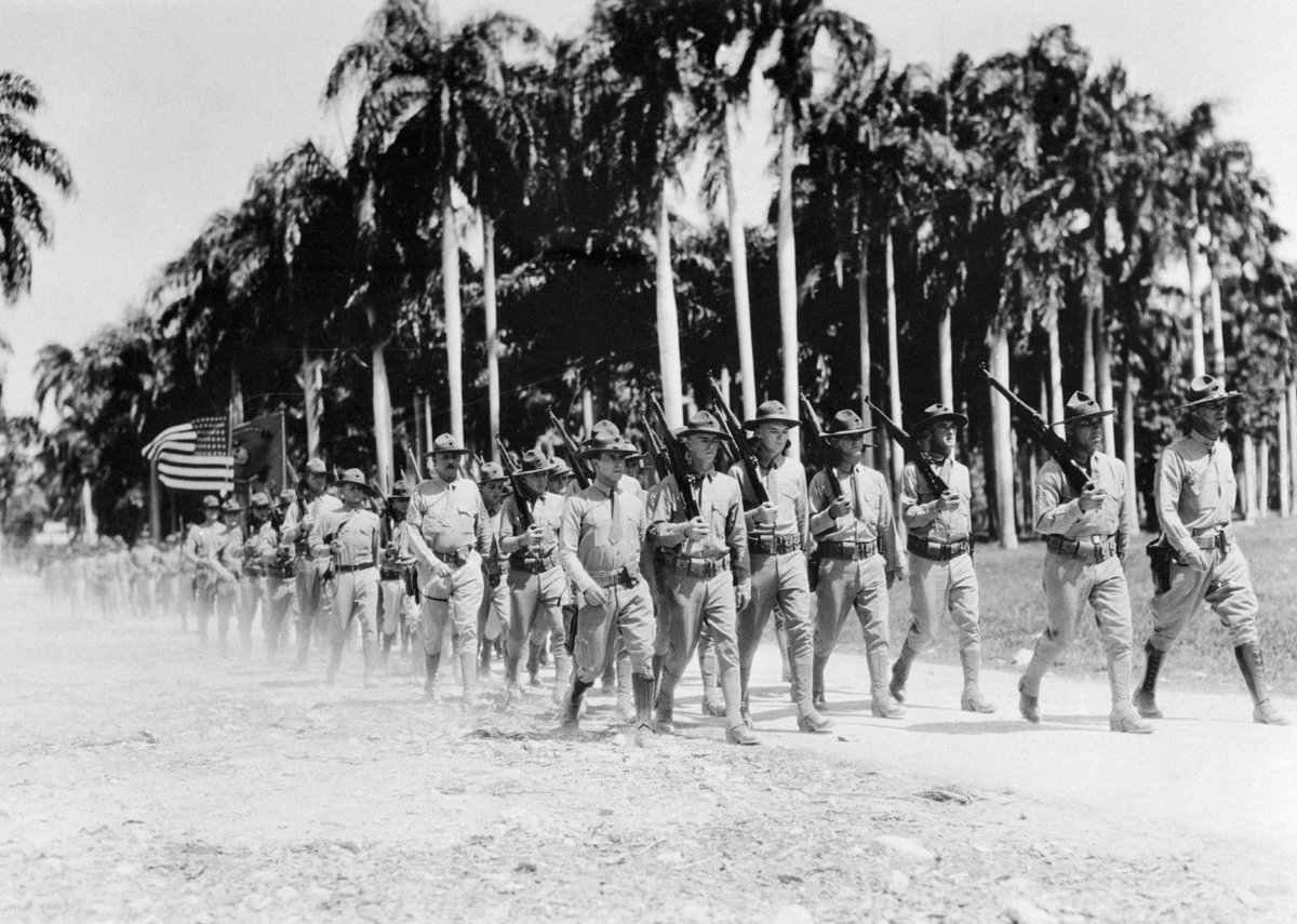 SGTWipper1Each's tweet photo. 1934: US occupation of Haiti

In 1915, following the assassination of Haitian President Jean Vilbrun Guillaume Sam, President Woodrow Wilson ordered the occupation of Haiti under the guise of ensuring stabilization within the region. 

However, underlying the occupation were the interests of various American businessmen in exploiting the country financially. 

The National City Bank of New York had withheld funds from Haiti and paid rebels to destabilize the nation with the goal of prompting an American intervention that would help grow U.S. private investments. 

This occupation did not end until 1934, when President Franklin D. Roosevelt ordered the withdrawal of troops from Haiti.