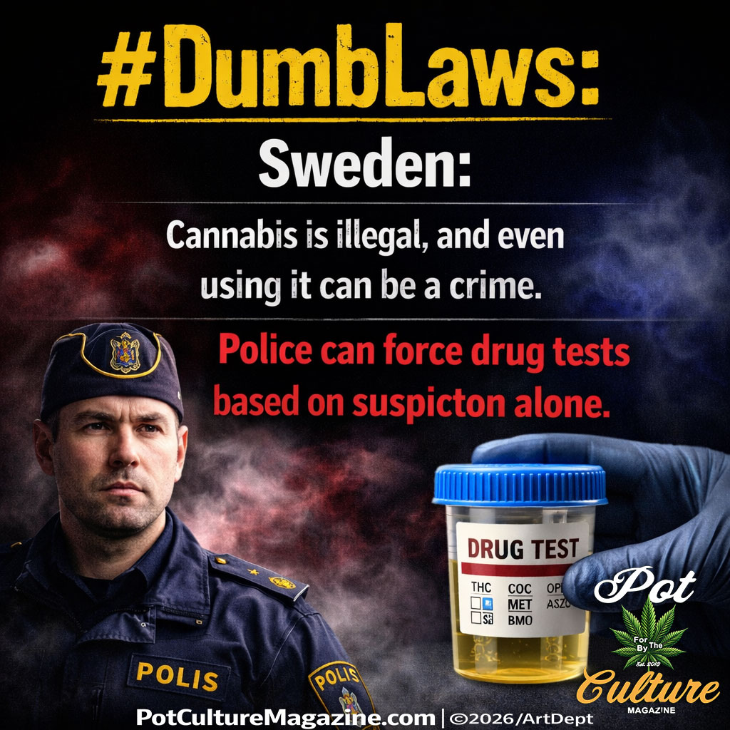PotCultureMag's tweet image. #DumbLaws: Sweden: Cannabis is illegal, and even using it can be a crime. Police can force drug tests based on suspicion alone. 

#PotCultureMagazine #Sweden #Cannabis #Laws #CannabisCulture #420Community #CannabisCommunity #Weed #DrugPolicy #DrugTest #Facts