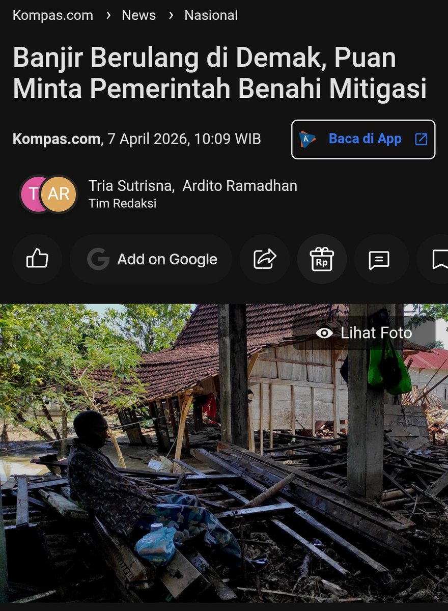 Kuta72002's tweet photo. Ketua DPR RI Puan Maharani Soroti Banjir Besar Yang Kembali Melanda Kabupaten Demak, Jawa Tengah.

Artinya Masih Lemahnya Mitigasi Bencana di Wilayah Rawan Banjir.

Harus Cepat Tanggap Dan Solusi Jangka Panjang Yang Nyata. https://t.co/6LoUCal5o0