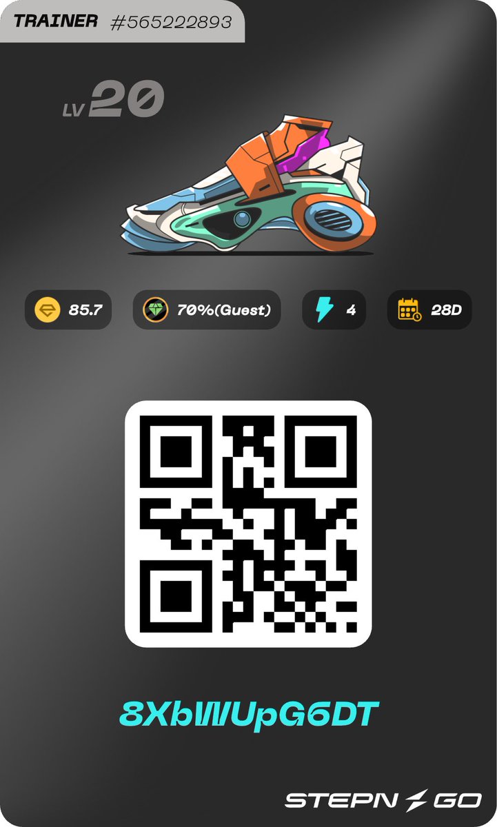 hippie_turn's tweet image. 【ゲスト募集】

靴スペック : Trainer 
                     Eff値85.7 / 89.6
レンタル期間 : 4週間
最大エナジー : 4⚡️（20分）/日　
ゲスト報酬 : 70%
コード : 8XbWUpG6DT / DBghrB7scx

無言利用OKです！どなたでもどうぞ！

#STEPNGO #STEPN #ポイ活