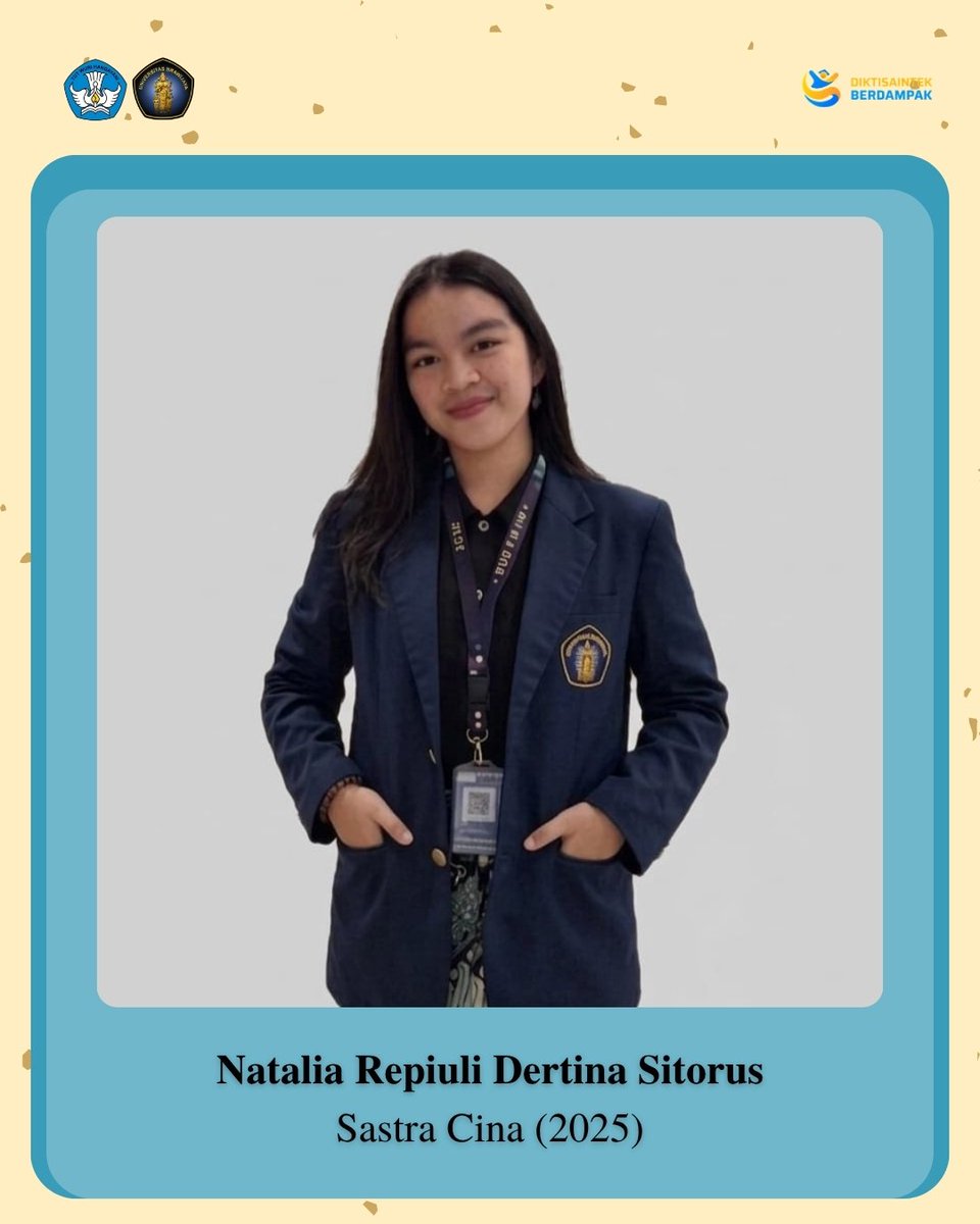 FIBUB_OFFICIAL's tweet image. [Mahasiswa FIB UB Terpilih sebagai Google Student Ambassador 2026]

Salam Budaya!

Hai #FIBers

Kabar membanggakan dari FIB UB!

Natalia Repiuli Dertina Sitorus, mahasiswi Sastra Cina angkatan 2025, terpilih menjadi salah satu dari 2000 peserta