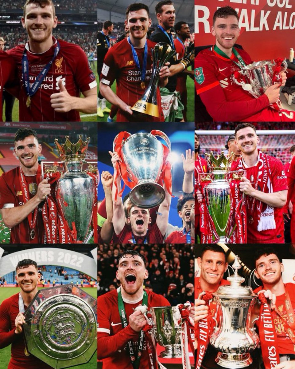 TheKop_com's tweet photo. How about this for a career…

x2 Premier League 🏆
x1 Champions League 🏆
x1 FA Cup 🏆
x2 League Cup 🏆
x1 Club World Cup 🏆
x1 Super Cup 🏆
x1 Community Shield 🏆 

ANDY ROBERTSON: Liverpool Legend❤️ https://t.co/S2JpgVuZzt