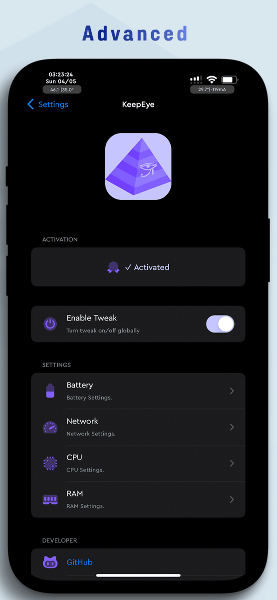 TweakUpdates's tweet image. Updated: KeepEye 1.1.1 [Tweaks]

system monitor HUDs with Auto Layout...

Architecture: iOS Rootless
Repository: Havoc #jailbreak

ios-repo-updates.com/repository/hav…