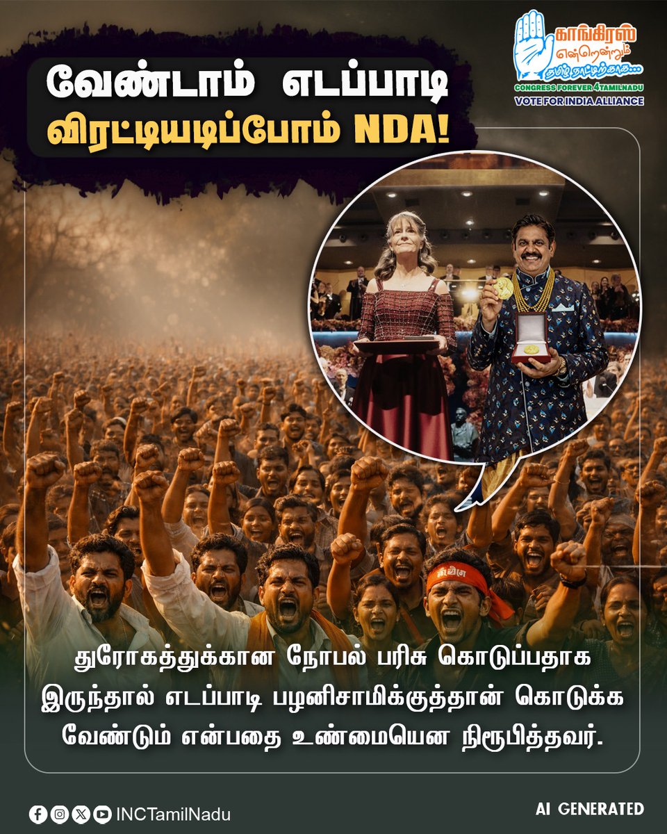 INCTamilNadu's tweet photo. வேண்டாம் எடப்பாடி – விரட்டியடிப்போம் NDA!
#NDAFail
#EPSFail
#INCTamilNadu
#Election2026 https://t.co/Ey3Xk5OIfe