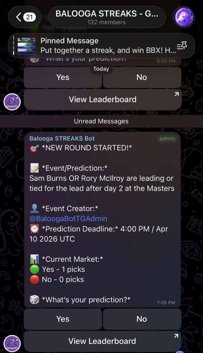 New #streaks event is up for tomorrow!   Go Streakin’ and win!  

#predictionmarket #web3 #base #masters #themasters