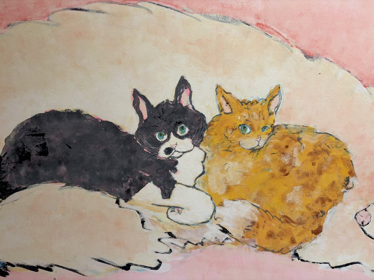 「………」

900mm×1800mm
Acrylic paint on wooden canvas

建築現場で出た廃材の板に描いているので 傷や穴がポツポツあります

…………………………

芙雨solo exhibition TULAYUS
2026年4月27日（月）〜5月24日（日）
場所 THE EAST END GALLERY @stand_pub_naru 

#芙雨 #art
#illust_fuu