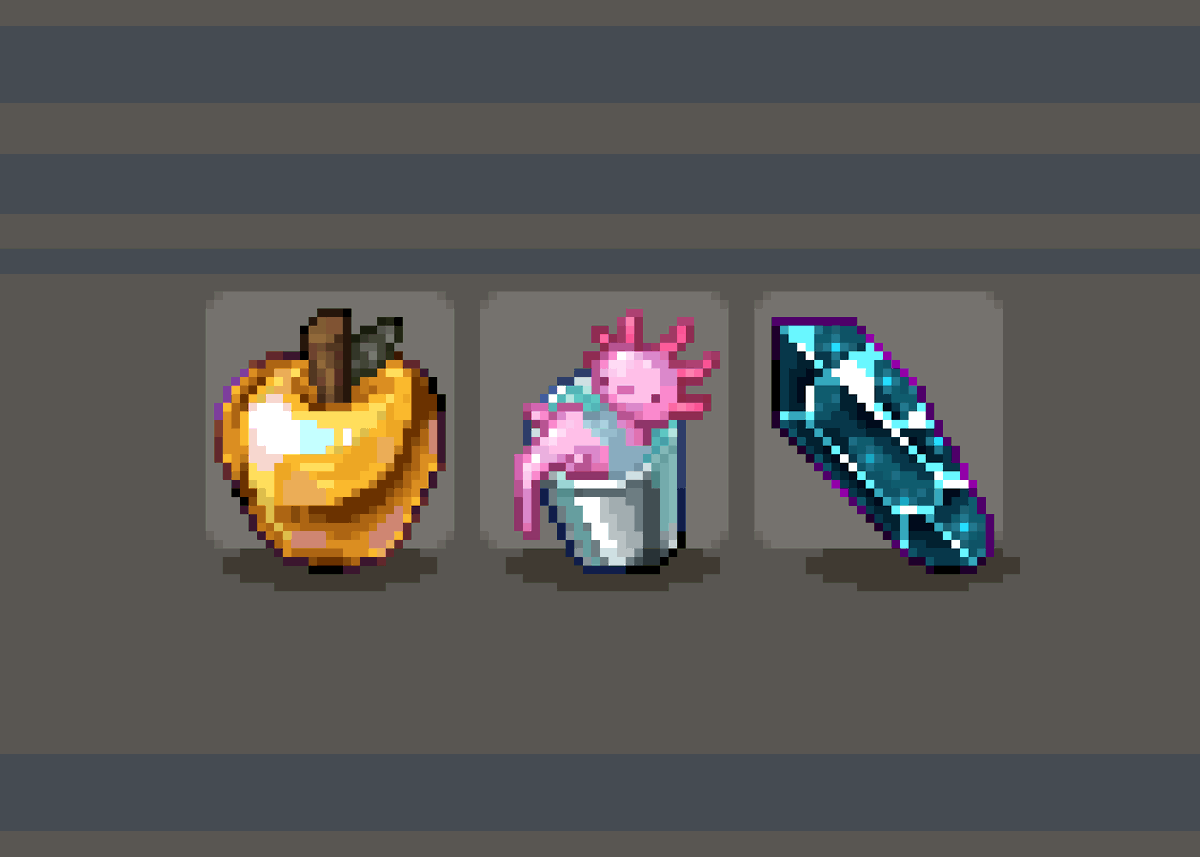 feltlama's tweet photo. golden apple, axolotl and echo shard✨
#pixelart https://t.co/wdtJ0Iddxq