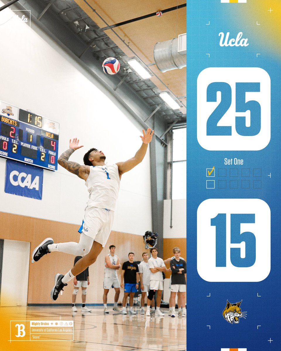 UCLAMVB's tweet photo. Decker finds the open court and the Bruins take Set 1, 25-15. #1-UCLA leads UC Merced 1-0. #GoBruins #vbscores https://t.co/zMMOhRn3Mw