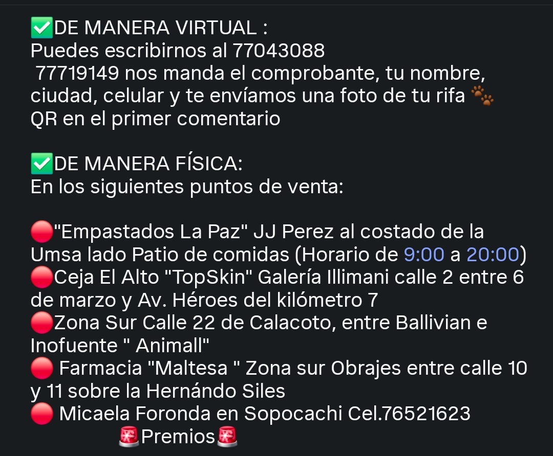 Los del albergue Peluchín (donde adopté a mi Denzel), dicen que no les está yendo bien con su rifa 😢. Cada una cuesta 10bs. Si amas los animales, cómprales.