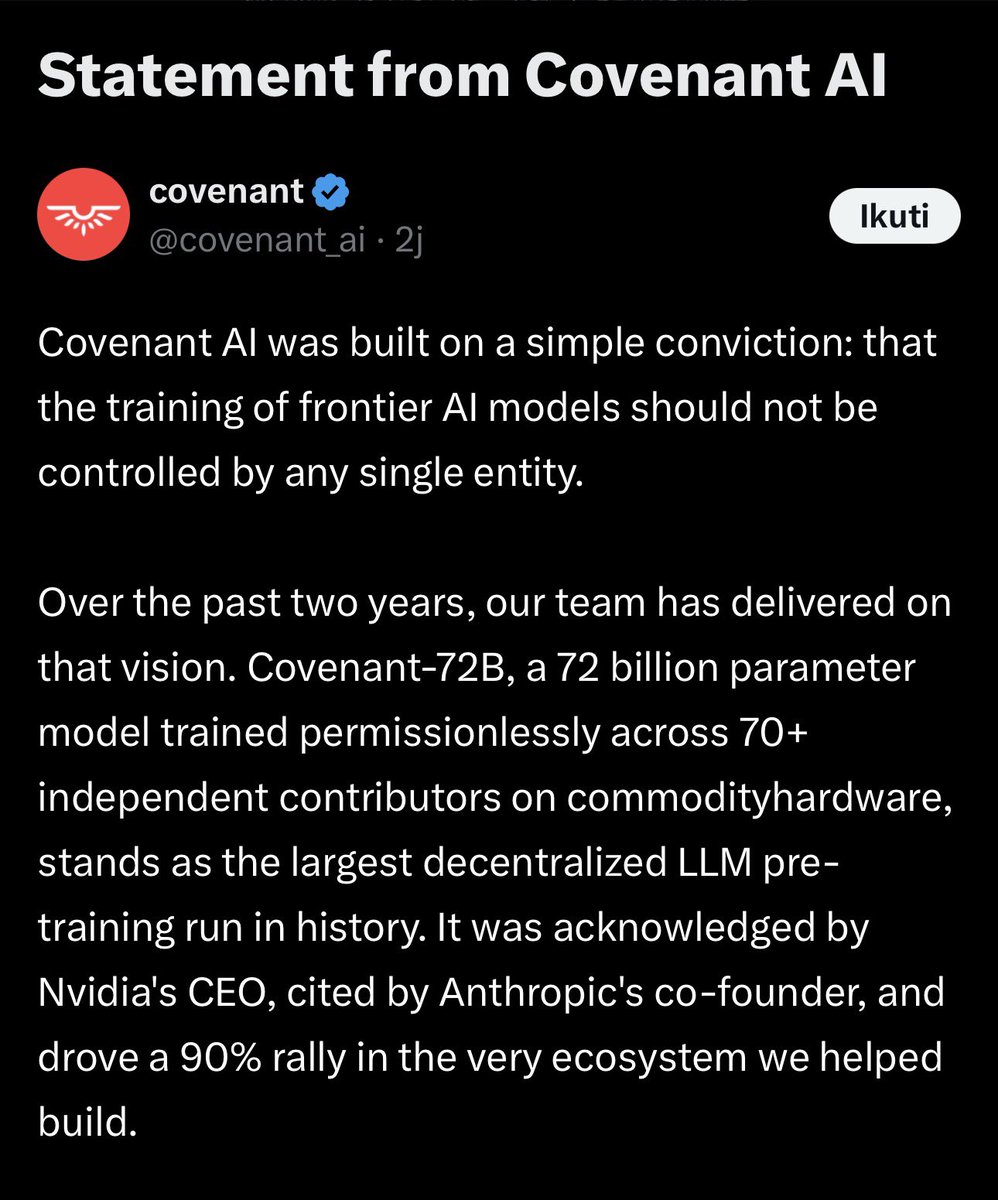 Cryptocium_id's tweet image. BREAKING: 

Alasan Bittensor $TAO turun hari ini.
$TAO turun 20% karena sentimen negatif (FUD) setelah Covenant AI keluar dari Bittensor $TAO

Pemicunya: Sam Dare bikin statement keras, yang ganggu kepercayaan.

Investor panik, lalu banyak yang jual (panic sell) dan market
