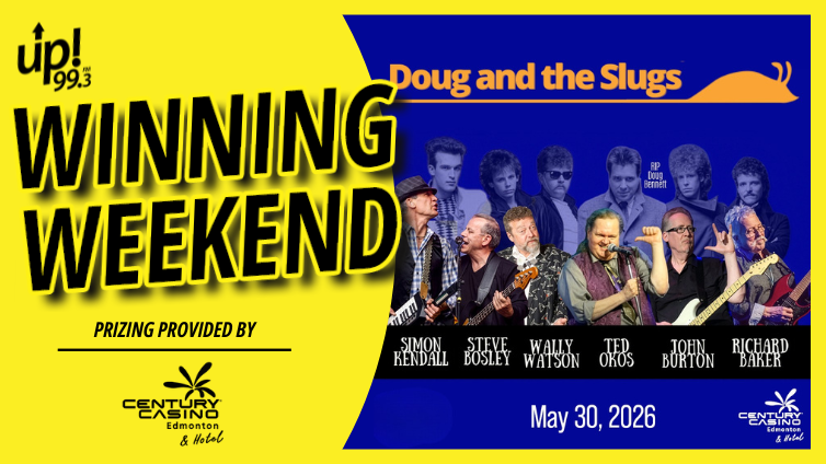 up993's tweet photo. It’s an up! 99.3 Winning Weekend!

Colleen Troy will be picking names and calling winners on Sat, April 11 &amp; Sun, April 12 and gifting them with 2 Tickets to Doug &amp; The Slugs, live at Century Casino &amp; Hotel Edmonton on Saturday, May 30, 2026!

https://t.co/zMtKPKtv6o https://t.co/gAibwsVhoj