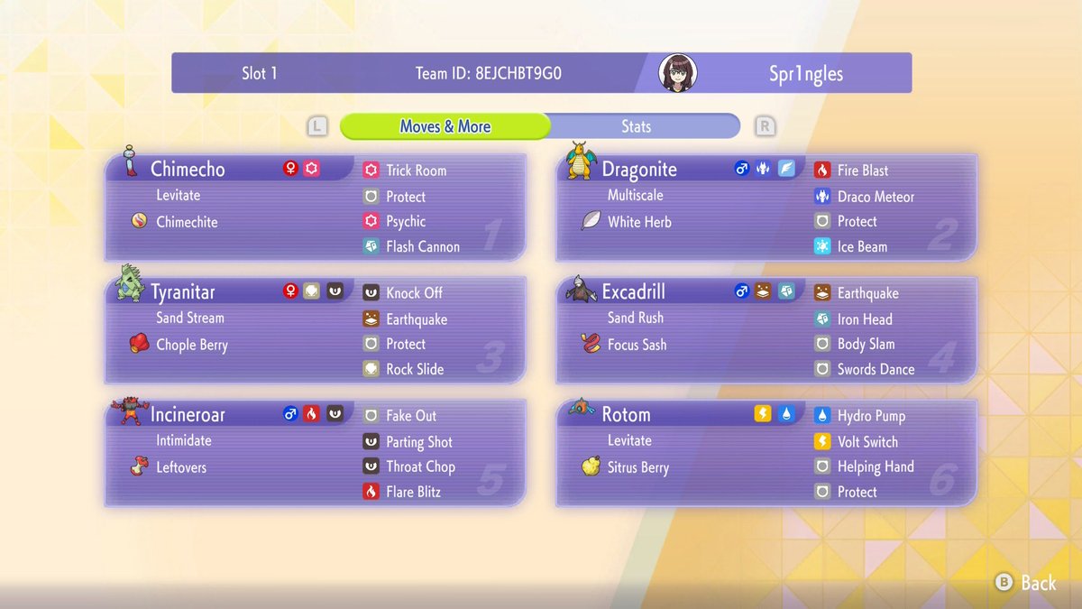 Spr1ngles's tweet photo. @Stylez71 had to wait for maintenance but here it is at the moment! recently moved the items &amp; movesets around so need to test it a bit more but i’m having fun with it! https://t.co/QLXUa1iWNU