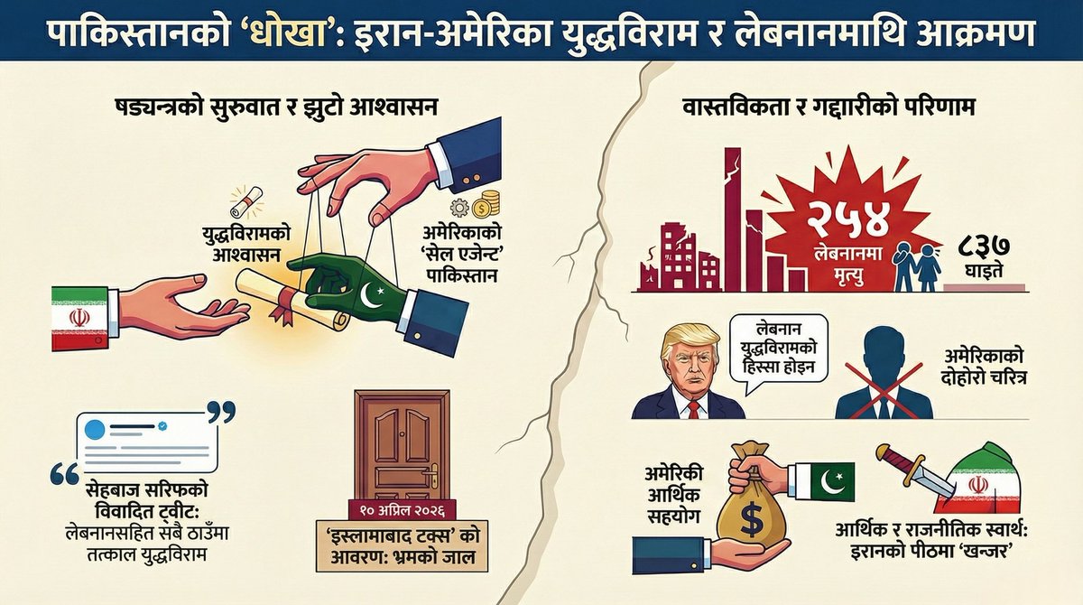 पाकिस्तानले आफूलाई क्षेत्रीय शक्तिको रूपमा प्रस्तुत गर्न खोज्दै छ…
तर वास्तविकता के हो?
👉 Pakistan
अमेरिकी रणनीतिमा गोटी बन्दै
👉 Iran लाई धोखा दिने खेलमा देखियो।
✖️ प्रधानमन्त्रीको X मा “ड्राफ्ट काण्ड”
✖️ Lebanon माथिको आक्रमणमा विवादास्पद भूमिका