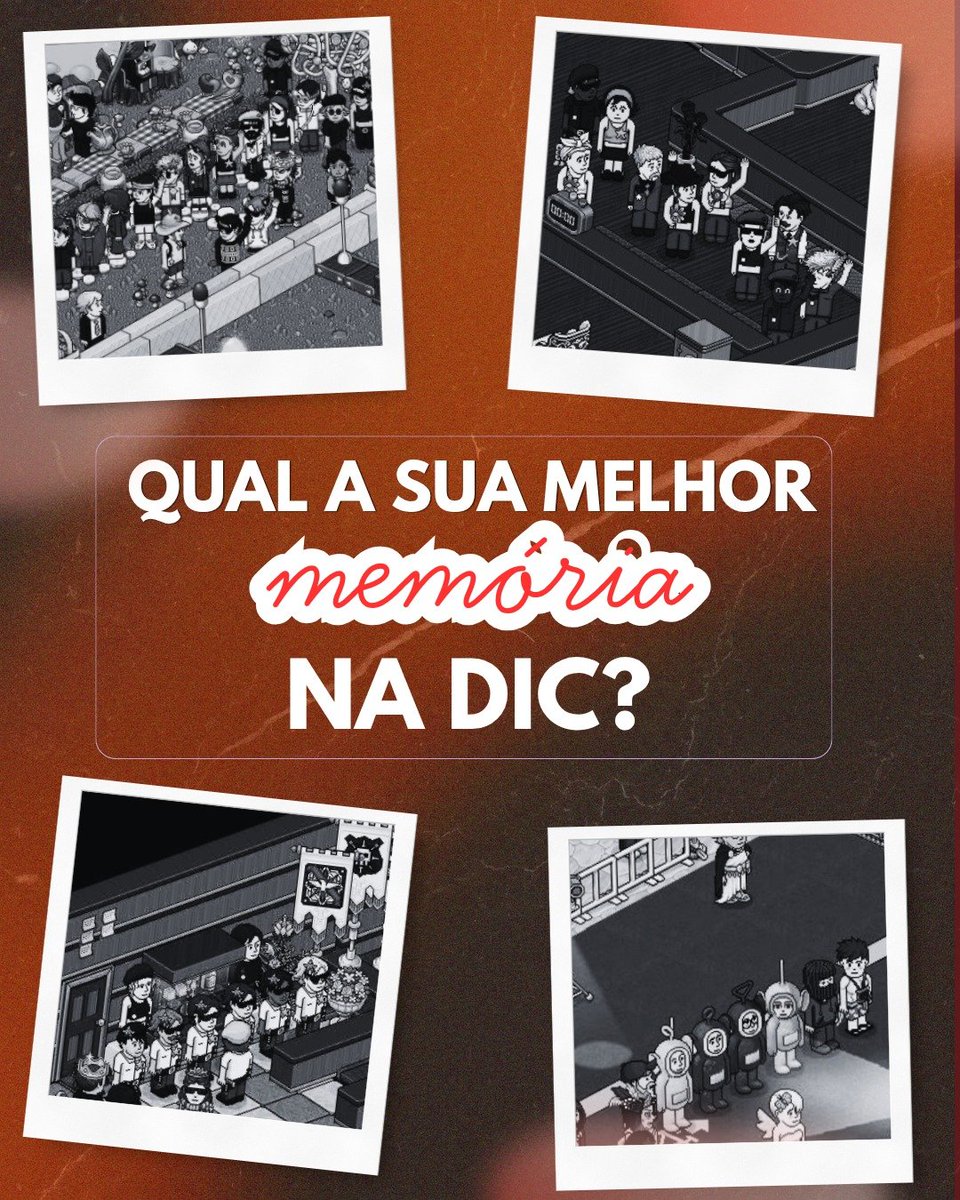 dichabbo's tweet photo. Qual a sua melhor memória na DIC?
A primeira divisão? A promoção de um amigo? Um evento inesquecível? Ou talvez aquele dia em que você percebeu que estava no lugar certo? 

≡ Curta a página "DIC - Habbo", interaja e conheça nossas outras redes sociais: https://t.co/p7LIX8qiMq https://t.co/Nb77Y0ESeb