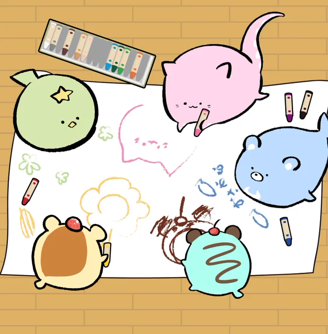 大きな紙にみんなで落書き 