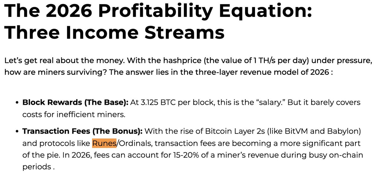 Cryptolution's tweet image. 🚨JUST IN: @CryptoMinerbros reports #Runes/Ordinals fee's contributed 15-20% of a Bitcoin miner’s revenue in 2026.

Source: cryptominerbros.com/blog/bitcoin-m…