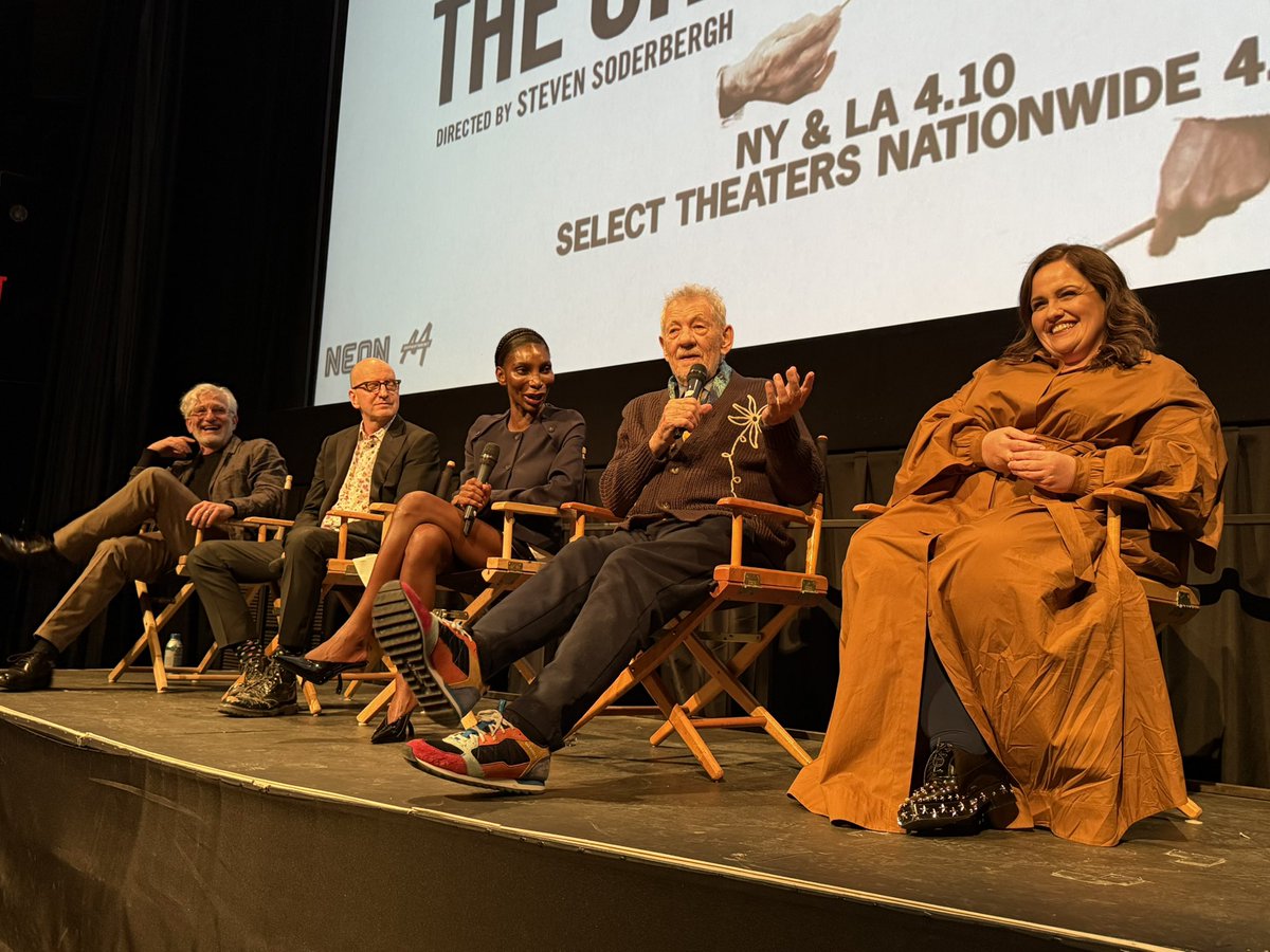 LifeIsAFilmFest's tweet photo. Ian McKellen, Michaela Coel, Jessica Gunning, Ed Solomon, and Steven Soderbergh at IFC Center NYC for a screening of THE CHRISTOPHERS, out in theaters now in NY and LA and nationwide next weekend. https://t.co/0jgAJE2QYL