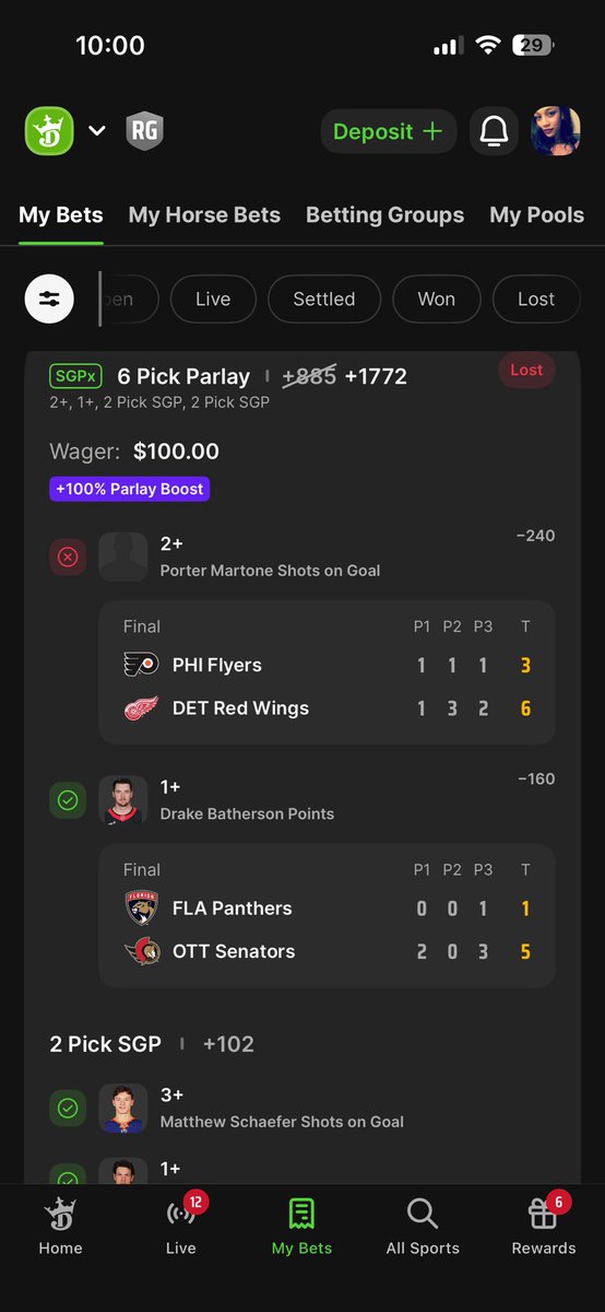 DraftQuoine's tweet photo. @DKSportsbook It’s saying my bet lost but Martin’s had 3sog? https://t.co/SirtMKbOxf