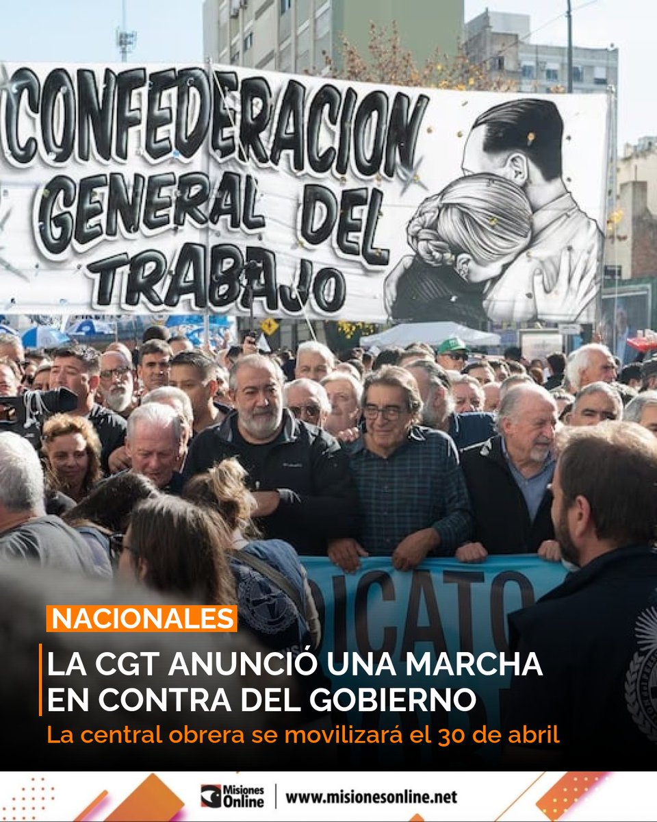 misionesonline's tweet image. La CGT convoca a una marcha contra el Gobierno nacional el 30 de abril en Plaza de Mayo. Reclaman por salarios y el poder adquisitivo de los trabajadores. ✊🏛️ Antes del Día del Trabajador. 
Detalles aquí: misionesonline.net/2026/04/09/la-…
#CGT #Marcha #Protesta #Argentina