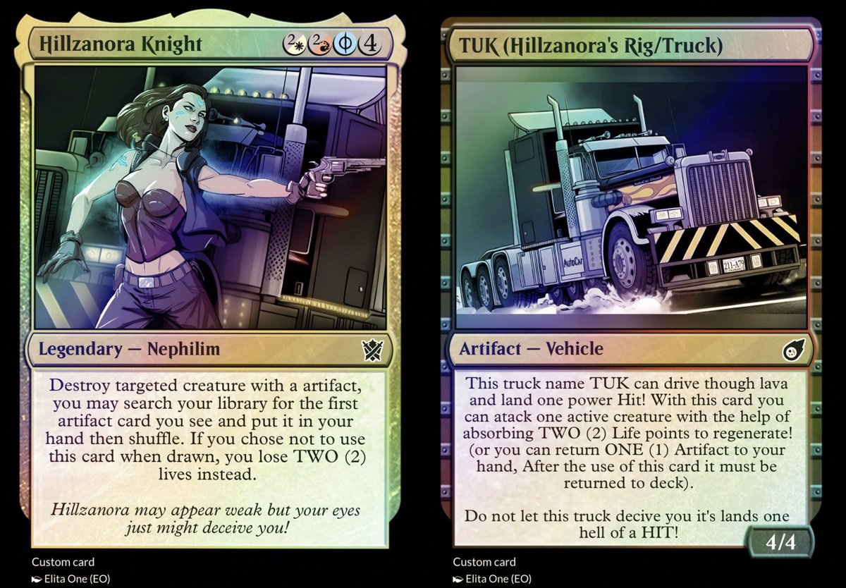 hillzanora's tweet photo. Updated Magic the Gathering (MTG) cards of Hillzanora and her rig/truck TUK! https://t.co/FfmvochmIb