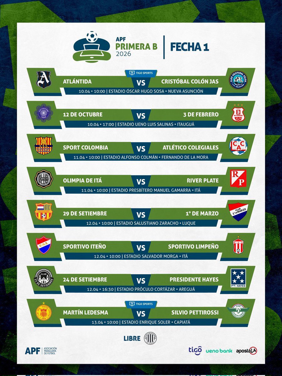 ¡Vuelve el fútbol! 💪

📅 Todo listo para el inicio del campeonato. 

#APFPrimeraB ⚽