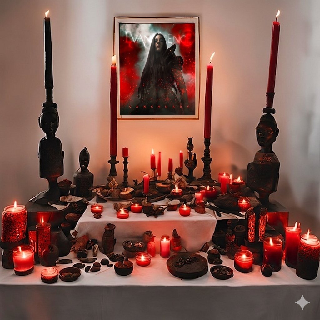 o santuário aqui em casa já tá montado e o nome de todos os ex membros costurados dentro da boca do sapo #Evanescence