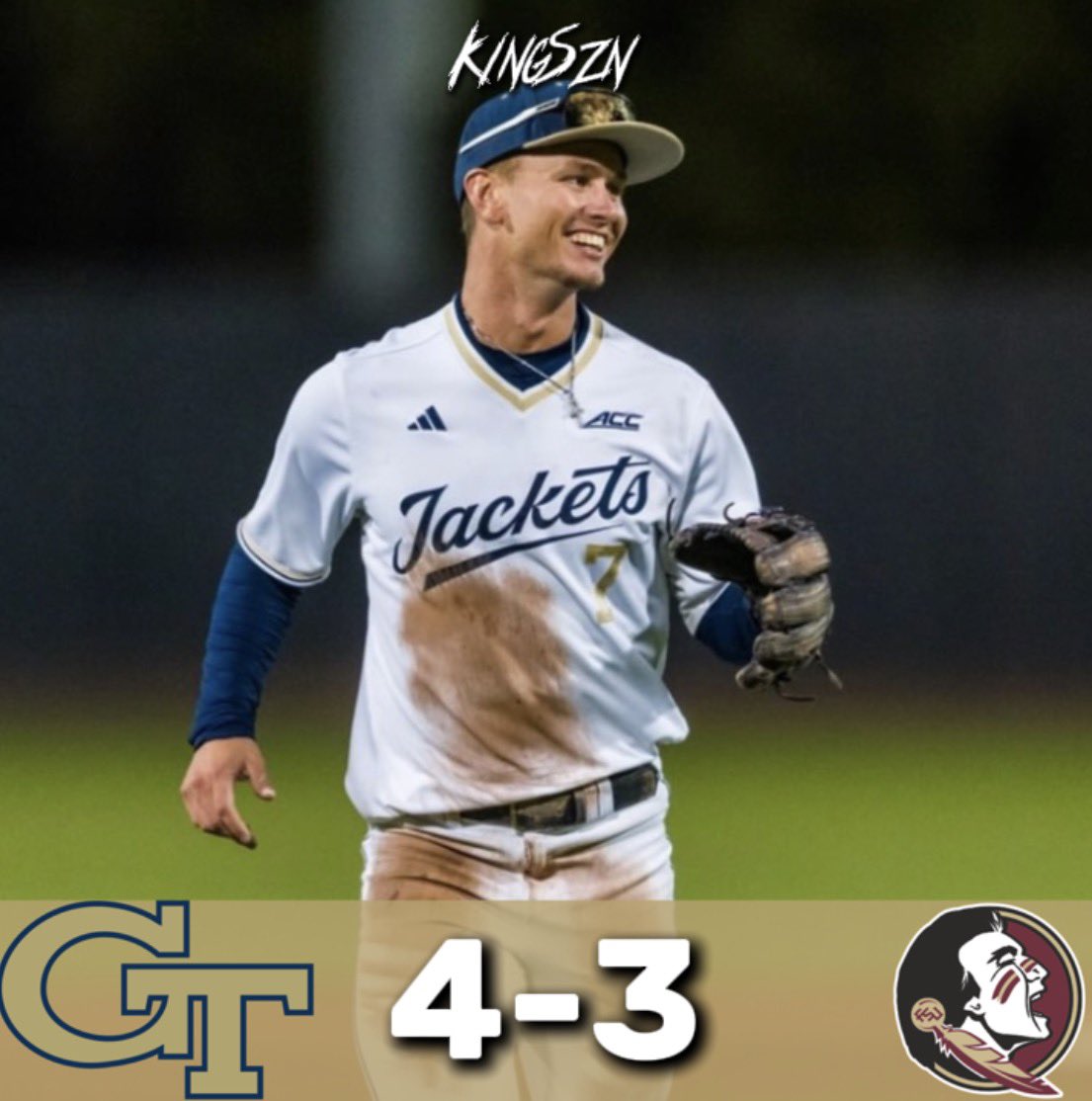 King_Szn10's tweet image. JACKETS WIN!

3 Georgia Tech takes down 5 Florida State in Game 1 to move to 28-5 (13-3)!

Will Bakers Solo shot was the difference!
• 1 HR
• 1 RBI
• 2 Hits
• 2 Runs