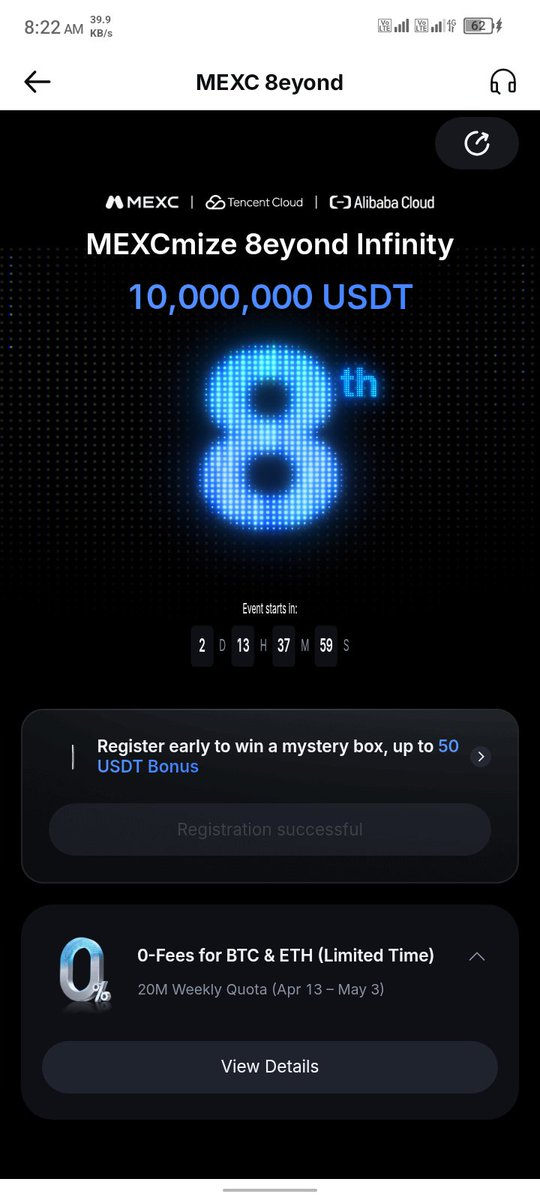 SultanLimon's tweet photo. MEXCmize 8eyond Infinity

10,000,000 USDT rewards pool for easy task 

https://t.co/jaBG7rVcTP

Or goto event page register this
Event goto team option then search Limon735 and join this event https://t.co/yTHr4S4Emz