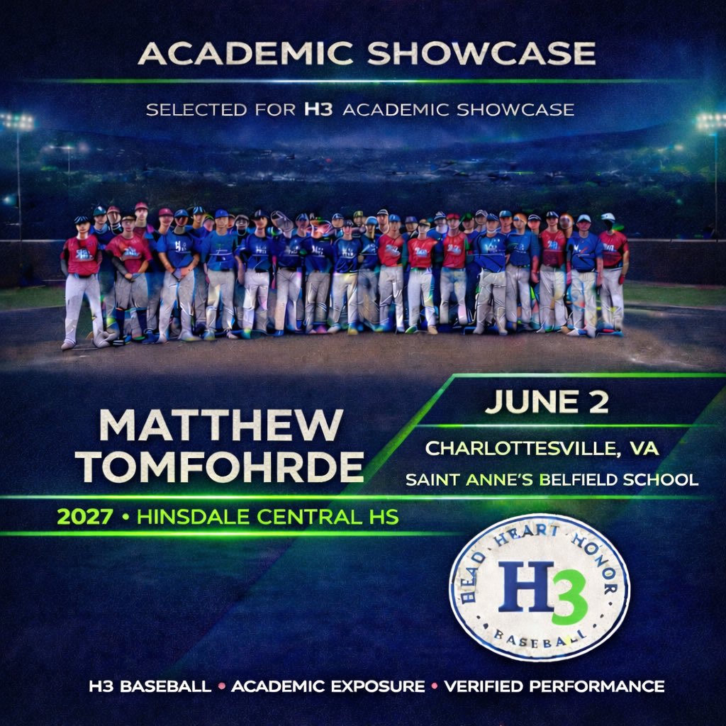 MatthewTom40's tweet photo. Honored to be headed to the H3 Academic Baseball Showcase at Saint Anne’s Belfield on June 2nd. Thank you to @h3sportsmedia team for the invitation. 
@HCReddevilBB https://t.co/DAmhH6udho