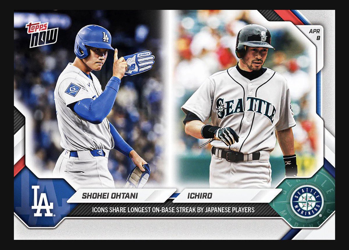 MasayaKotani's tweet image. #ドジャース #大谷翔平 選手⚾️

#Topps NOW 24時間限定カード🤩

43試合連続出塁💨

#ShoheiOhtani #Dodgers