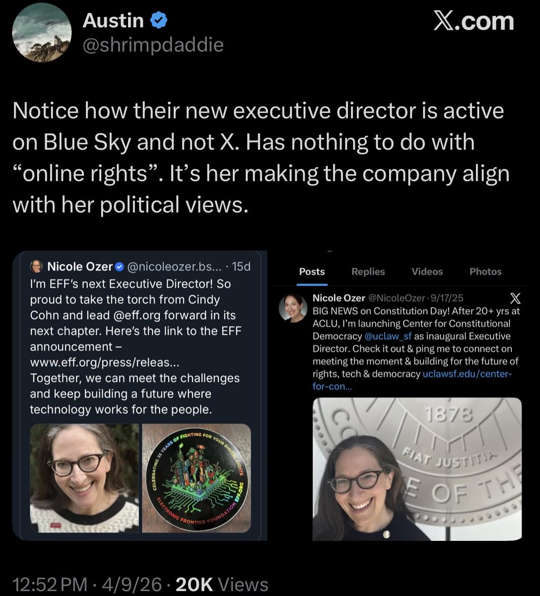 <a href="/ReclaimTheNetHQ/">Reclaim The Net</a> Dear lord, of course the EFF is run by a crazed leftist woman now. Would be great if they could stop absolutely annihilating every institution they touch, but alas, that’s the point…