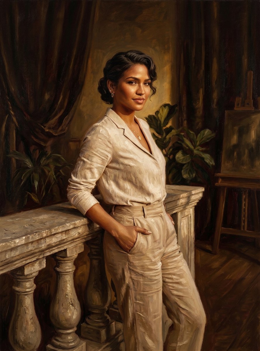 OserveCreateAI's tweet photo. Classical poise with confident modern grace in the artist’s studio. #AIGirl #AIArt #ClassicalPortrait #TimelessElegance #RefinedBeauty #PortraitPainting https://t.co/X03RUi0ldT