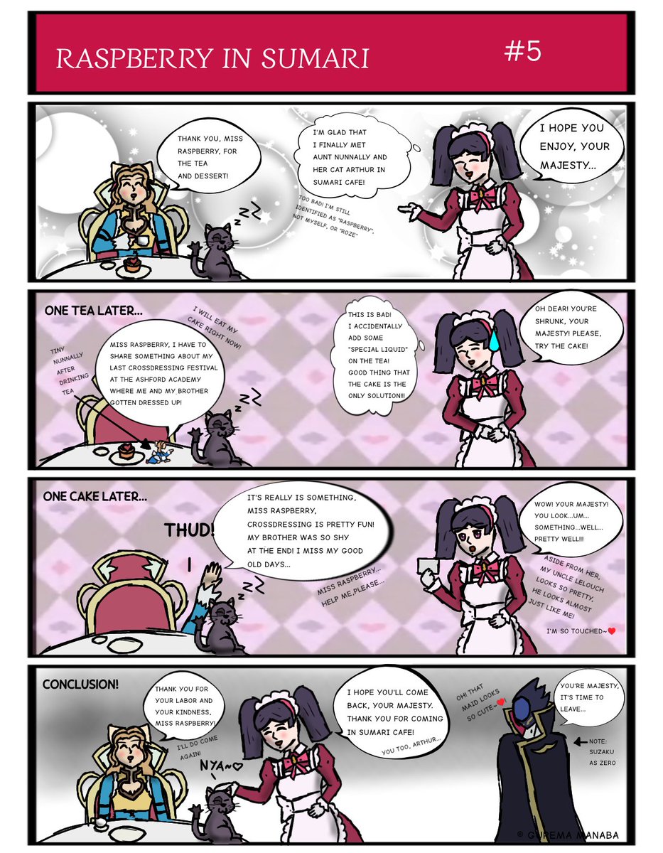ManabaGurema's tweet photo. Raspberry in Sumari (a fan 4koma comedy of Roze of the Recapture) [5-8 REUPLOADED]♥️🍓 uploaded since 2025 #codegeassfanart #codegeass #sakuyasumeragi #sakuyaraspberry #rozeoftherecapture #皇サクヤ #奪還のロゼ #皇サクヤ生誕祭2026 https://t.co/qWzn2sUhFL