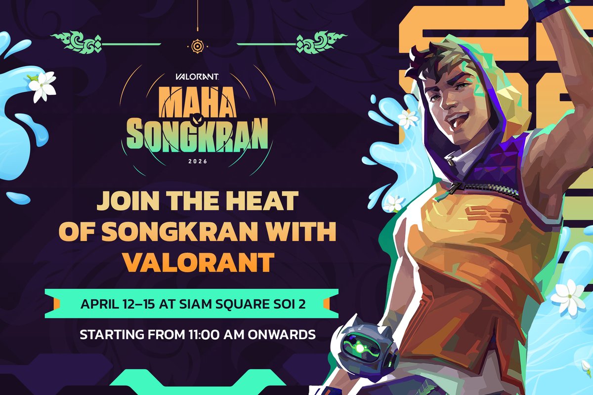 VALO2ASIA's tweet image. 🇹🇭 VALORANT Thailand celebrates Thai New Year in Bangkok with Maha Songkran 2026 from April 12-15!

Featuring Heart, Jungt, SuperBusS, and BOOMBURAPA, the event brings together T-POP personalities, local creators, and fans in the heart of the city.