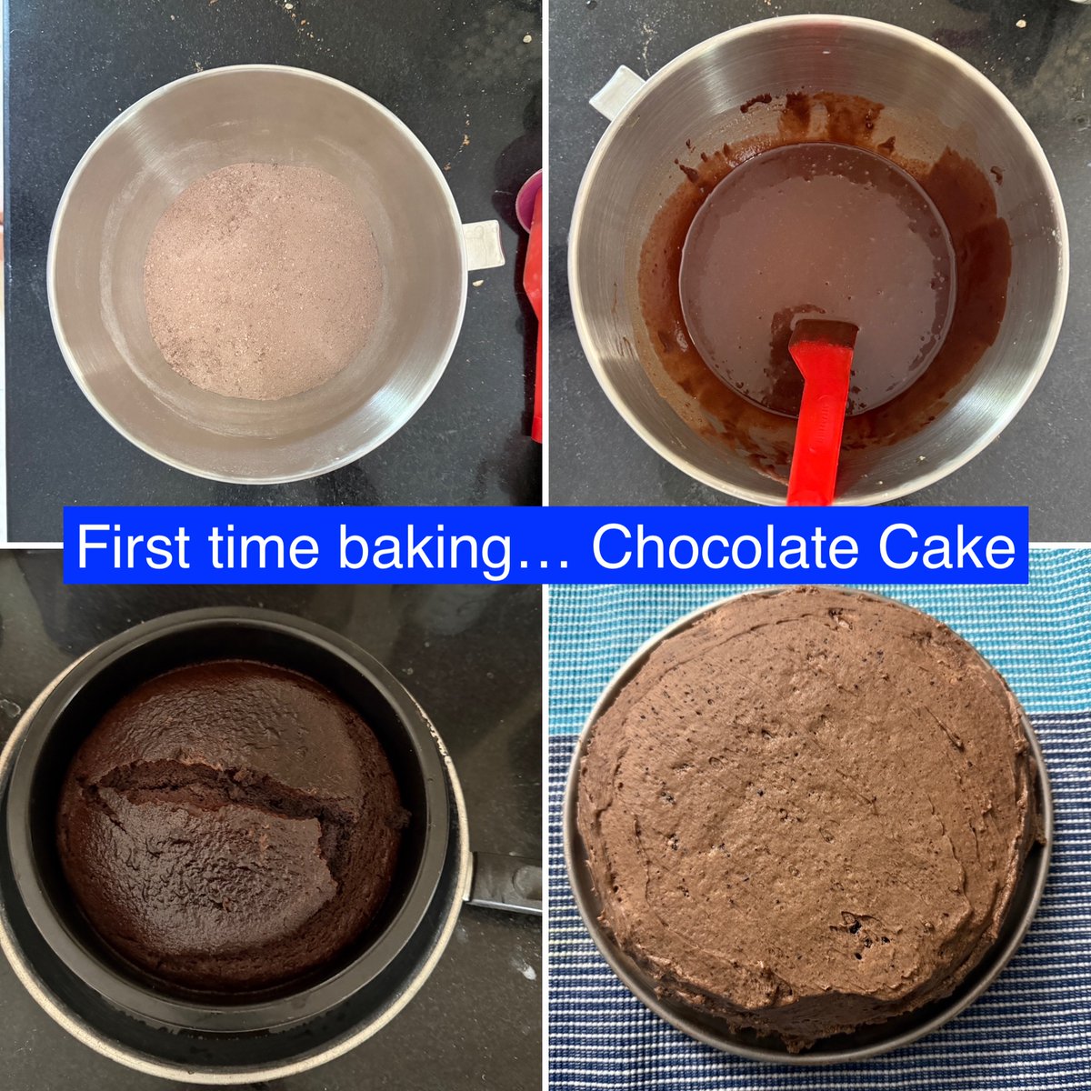 ponguru's tweet image. 🍰✨ First time baking… Chocolate Cake with chocolate &amp;amp; buttercream… 😋 Learned how many ingredients go into it… 👨‍🍳 Cake turned out delicious 🎂… From measuring to mixing, #baking, layering… lots of learning 🍫🥄 #CookingWithWellWishers #ProfGiri