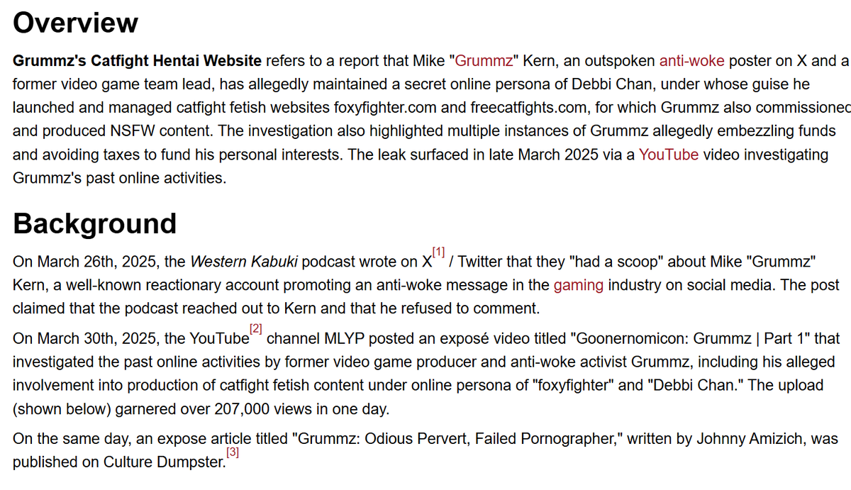 Reminder: Mark Kern aka Grummz allegedly scammed his followers out of 600K to develop a "game" that he never finished and got outed for moonlighting as woman named "DebbiChan" making violent fetish porn. That's why he's a culture war grifter now. His own backers--the people who