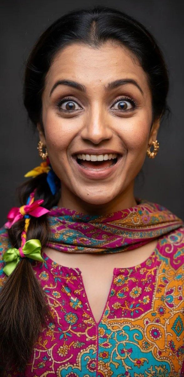 IAmKhabri69's tweet photo. From that signature cute pout💋 and mischievous wink😉 to the classic "surprised" wide-eyed look😲, she proves she can nail any emotion with ease! .💓😊
#TrishaKrishnan #QueenOfSouth #EvergreenBeauty #ExpressionQueen #KollywoodQueen 👸🏻📽️✨ https://t.co/1cSyN4x89k